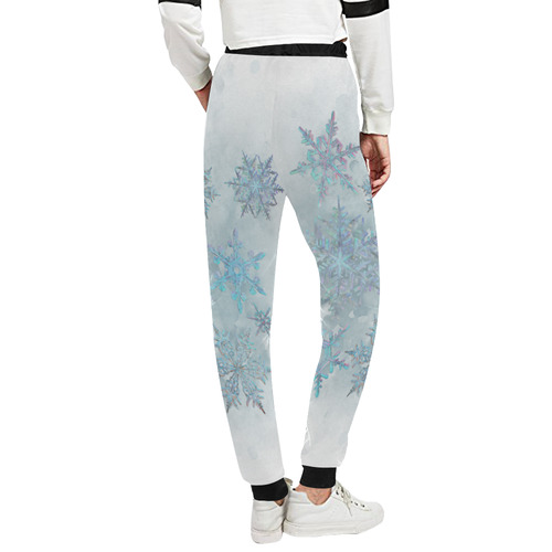 Snowflakes, snow, white and blue, Christmas Unisex All Over Print Sweatpants (Model L11)