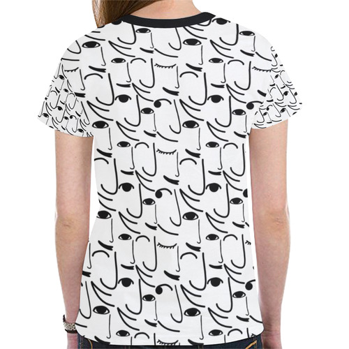 Doodle Art Smiling Side Faces New All Over Print T-shirt for Women (Model T45)