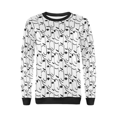 Doodle Art Smiling Side Faces All Over Print Crewneck Sweatshirt for Women (Model H18)