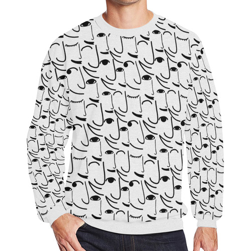 Doodle Art Smiling Side Faces Men's Oversized Fleece Crew Sweatshirt/Large Size(Model H18)