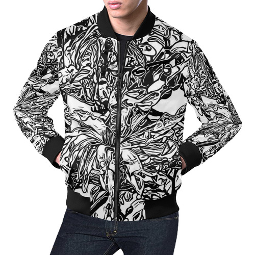 Inky Black and White Floral 2 by JamColors All Over Print Bomber Jacket for Men (Model H19)