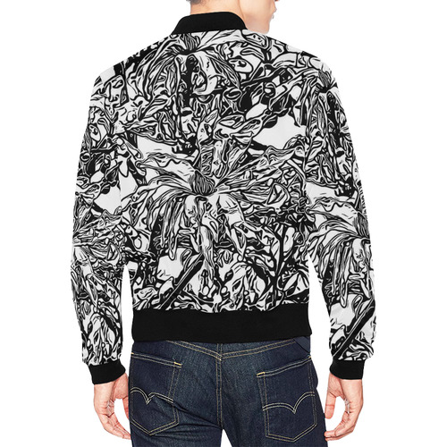 Inky Black and White Floral 2 by JamColors All Over Print Bomber Jacket for Men (Model H19)