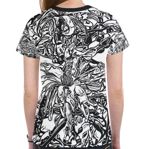Inky Black and White Floral 2 by JamColors New All Over Print T-shirt for Women (Model T45)