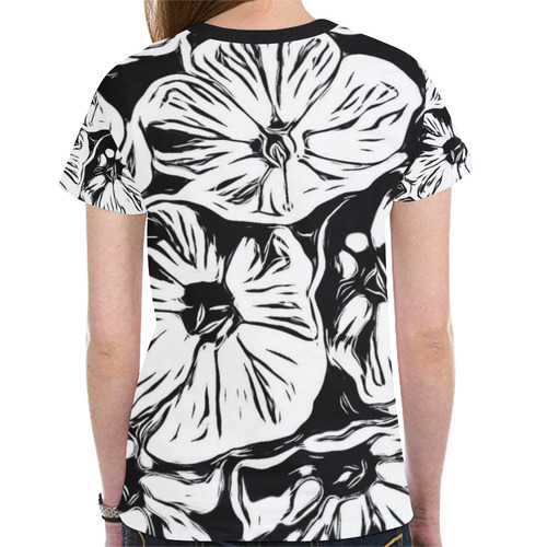 Inky Black and White Floral 3 by JamColors New All Over Print T-shirt for Women (Model T45)