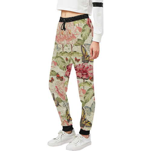 Watercolor Vintage Flowers Butterflies Lace 1 Unisex All Over Print Sweatpants (Model L11)