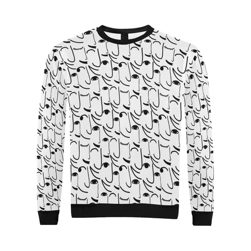 Doodle Art Smiling Side Faces All Over Print Crewneck Sweatshirt for Men (Model H18)