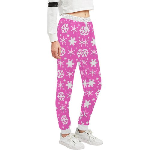 Snowflakes Pink Unisex All Over Print Sweatpants (Model L11)