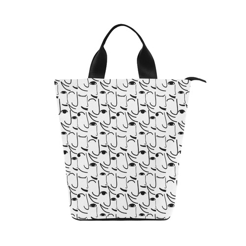 Doodle Art Smiling Side Faces Nylon Lunch Tote Bag (Model 1670)