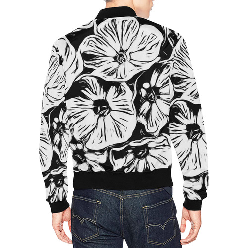 Inky Black and White Floral 3 by JamColors All Over Print Bomber Jacket for Men (Model H19)