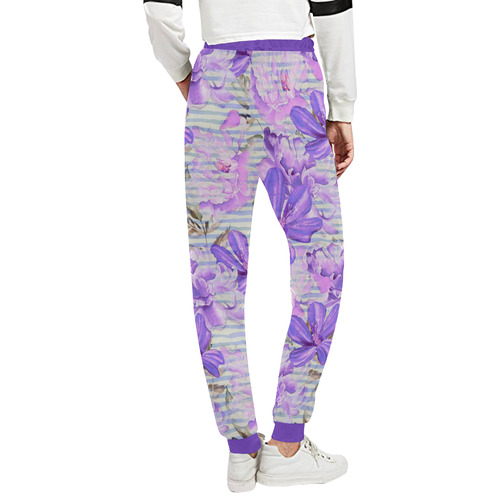 Watercolor Flowers Stripes Wallpaper 03 Unisex All Over Print Sweatpants (Model L11)