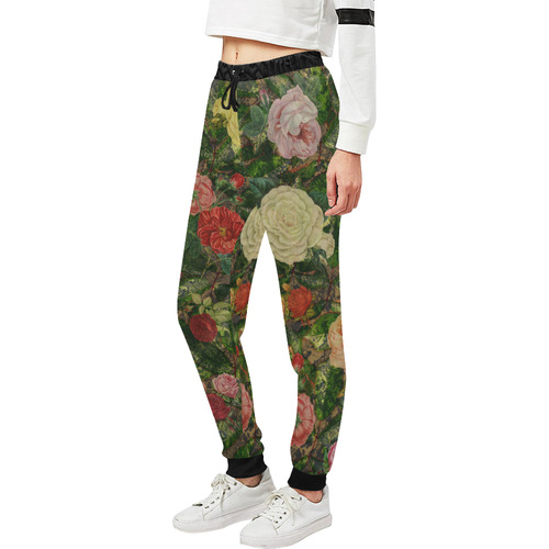 Vintage Wallpaper - Colored Roses Pattern II Unisex All Over Print Sweatpants (Model L11)