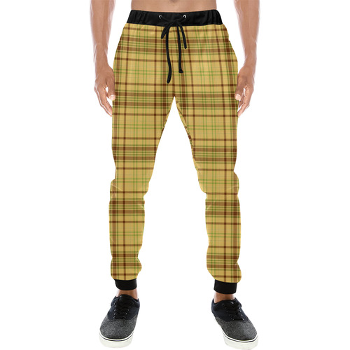 Yellow Brown Plaid Men's All Over Print Sweatpants (Model L11)