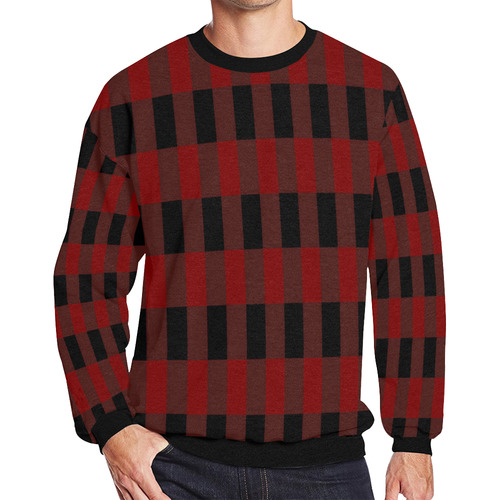 Red Black Plaid Men's Oversized Fleece Crew Sweatshirt (Model H18)