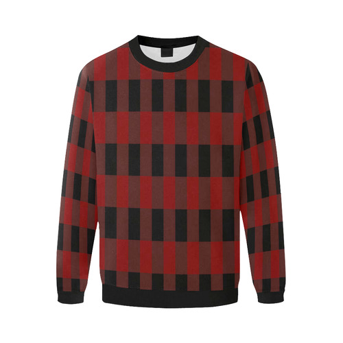 Red Black Plaid Men's Oversized Fleece Crew Sweatshirt (Model H18)