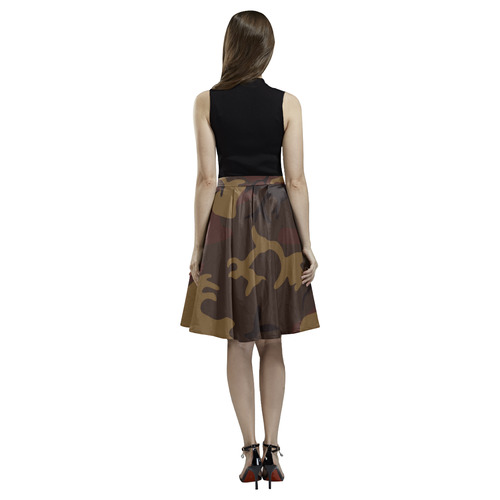 Camo Dark Brown Melete Pleated Midi Skirt (Model D15)