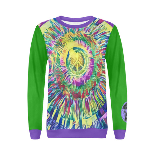 Rainbow Hippie Peace All Over Print Crewneck Sweatshirt for Women (Model H18)