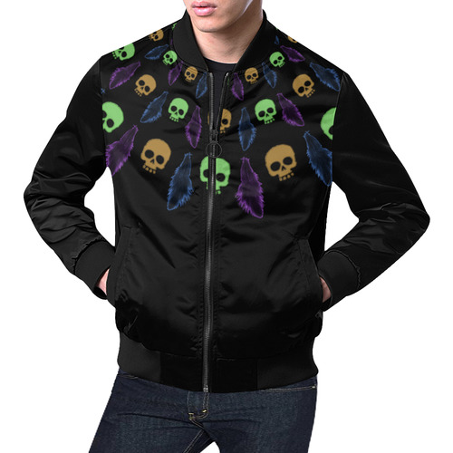 Skulls and Feathers All Over Print Bomber Jacket for Men (Model H19)