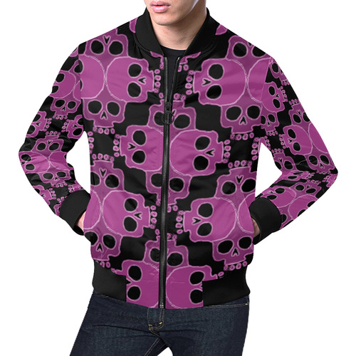 Skull Jigsaw Pink All Over Print Bomber Jacket for Men (Model H19)