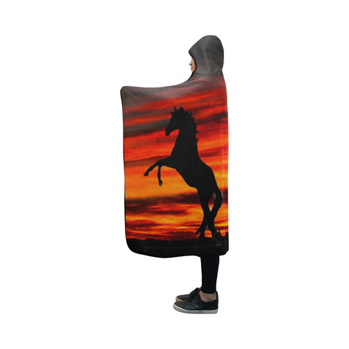 horses and sunset by Martina Wevster Hooded Blanket 50''x40''