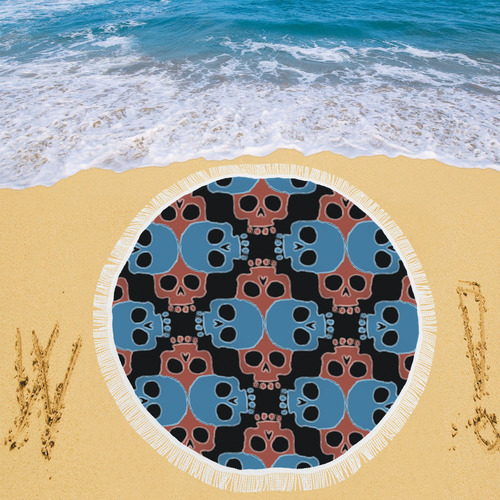 Skull Jigsaw RB Circular Beach Shawl 59"x 59"