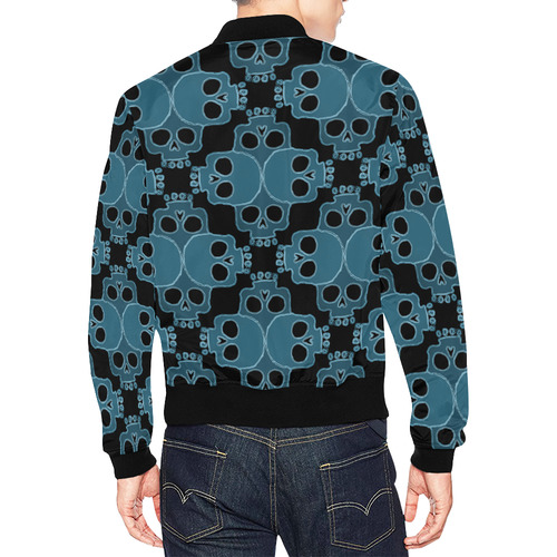 Skull Jigsaw Blue All Over Print Bomber Jacket for Men (Model H19)