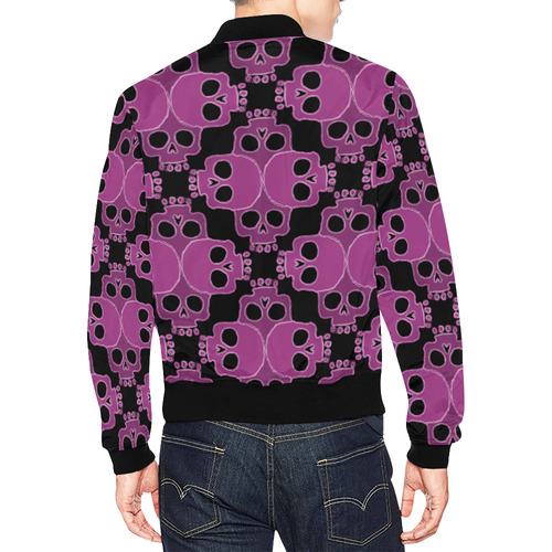 Skull Jigsaw Pink All Over Print Bomber Jacket for Men (Model H19)
