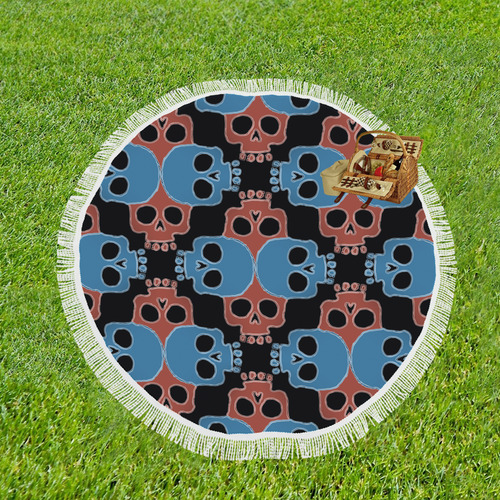 Skull Jigsaw RB Circular Beach Shawl 59"x 59"