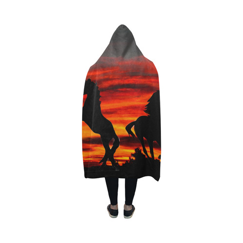 horses and sunset by Martina Wevster Hooded Blanket 50''x40''