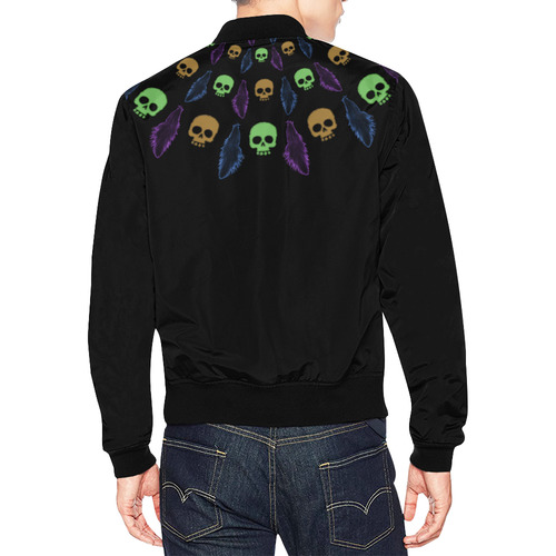 Skulls and Feathers All Over Print Bomber Jacket for Men (Model H19)