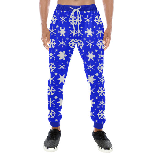 Snowflakes Dark Blue Men's All Over Print Sweatpants (Model L11)