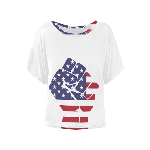 T-shirt American Flag Fist by Tell 3 People Women's Batwing-Sleeved Blouse T shirt (Model T44)