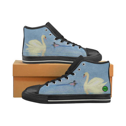 Swan Meets Duck. Inspired by the Magic Island of Gotland. Women's Classic High Top Canvas Shoes (Model 017)