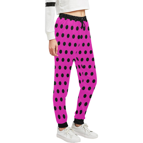Hot Pink Black Polka Dots Unisex All Over Print Sweatpants (Model L11)
