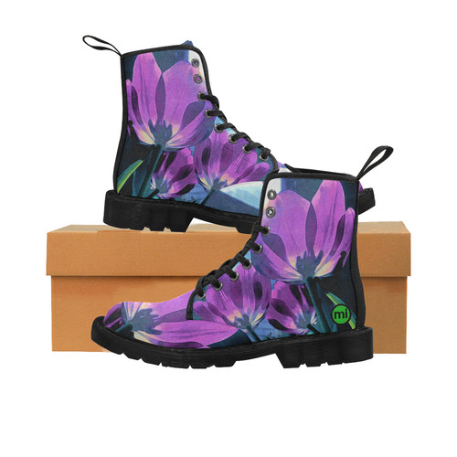 Sunny Lilac Tulips. Inspired by the Magic Island of Gotland. Martin Boots for Women (Black) (Model 1203H)