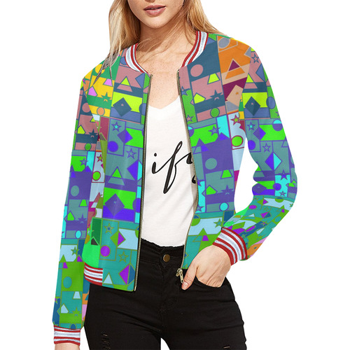 Geometrix by Artdream All Over Print Bomber Jacket for Women (Model H21)