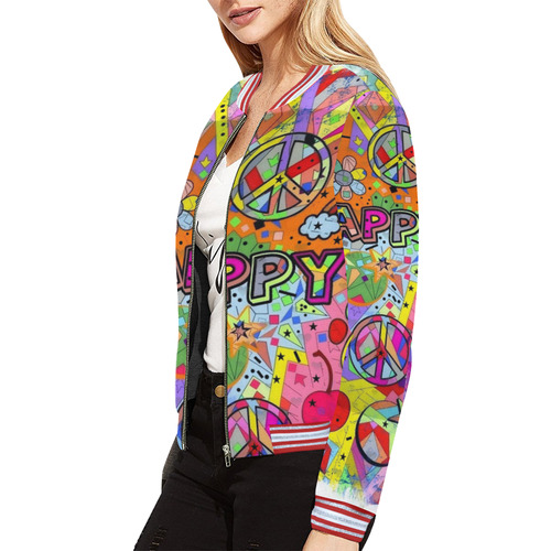 Happy Popart by Nico Bielow All Over Print Bomber Jacket for Women (Model H21)