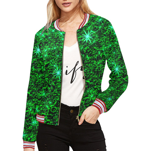 Sparkling Green All Over Print Bomber Jacket for Women (Model H21)
