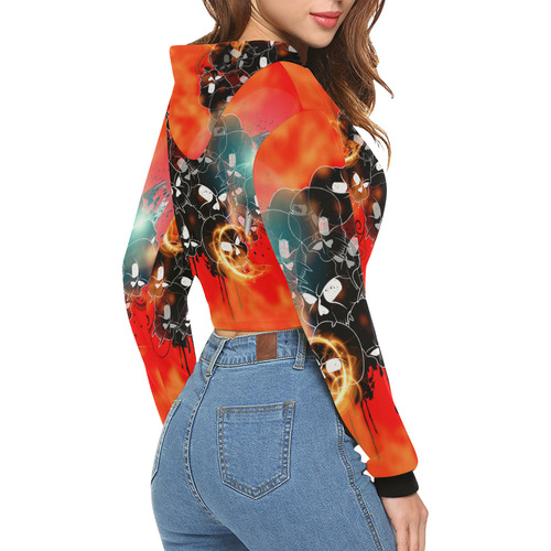 Awesome skulls All Over Print Crop Hoodie for Women (Model H22)