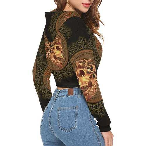 Amazing skull with floral elements All Over Print Crop Hoodie for Women (Model H22)