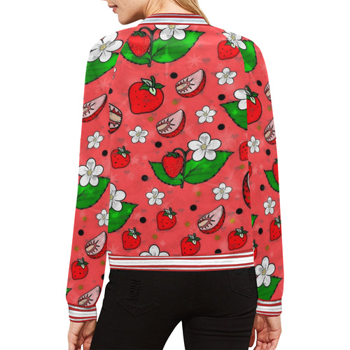 Strawberry Popart by Nico Bielow All Over Print Bomber Jacket for Women (Model H21)