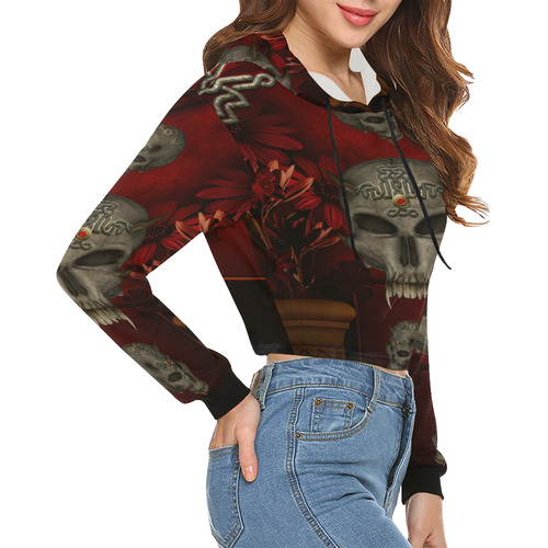 Skull with celtic knot All Over Print Crop Hoodie for Women (Model H22)