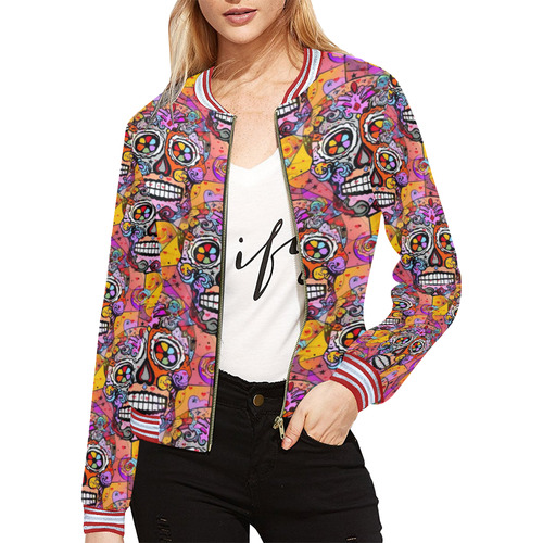 Skull Popart by Nico Bielow All Over Print Bomber Jacket for Women (Model H21)