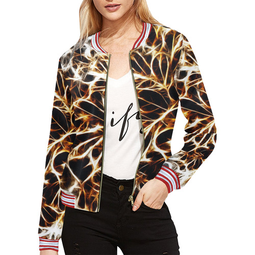 Foliage #10 Gold & Silver All Over Print Bomber Jacket for Women (Model H21)
