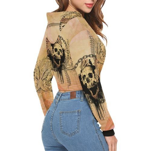 Amazing skull with wings All Over Print Crop Hoodie for Women (Model H22)