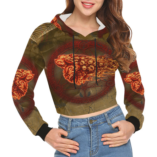 Awesome, creepy flyings skulls All Over Print Crop Hoodie for Women (Model H22)