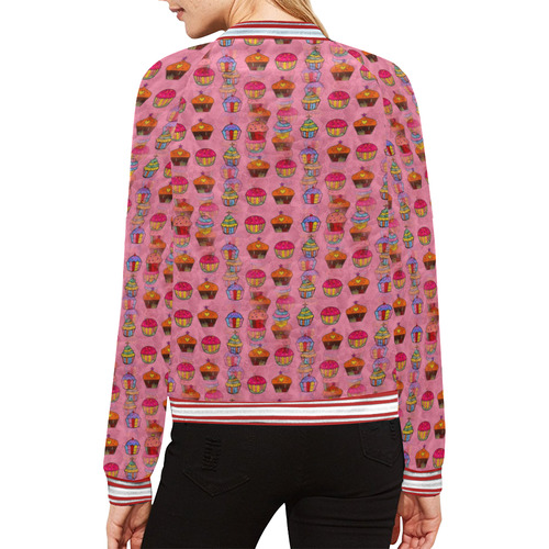 Cupcake Popart by Nico Bielow All Over Print Bomber Jacket for Women (Model H21)