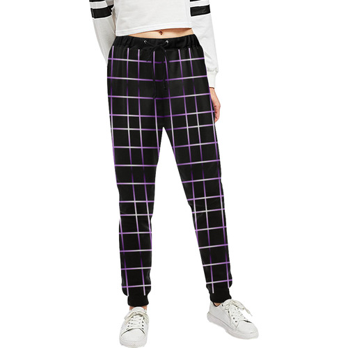 Purple Black Grid Unisex All Over Print Sweatpants (Model L11)