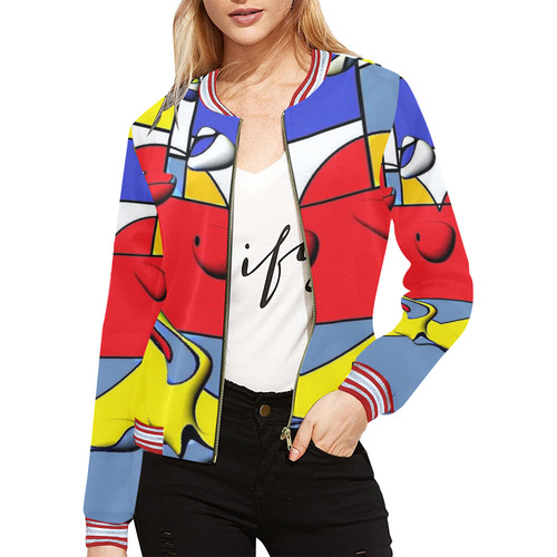 Herz Popart by Nico Bielow All Over Print Bomber Jacket for Women (Model H21)