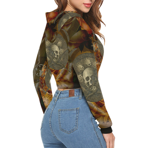 Awesome creepy skulls All Over Print Crop Hoodie for Women (Model H22)