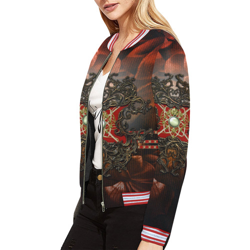 Red floral design All Over Print Bomber Jacket for Women (Model H21)